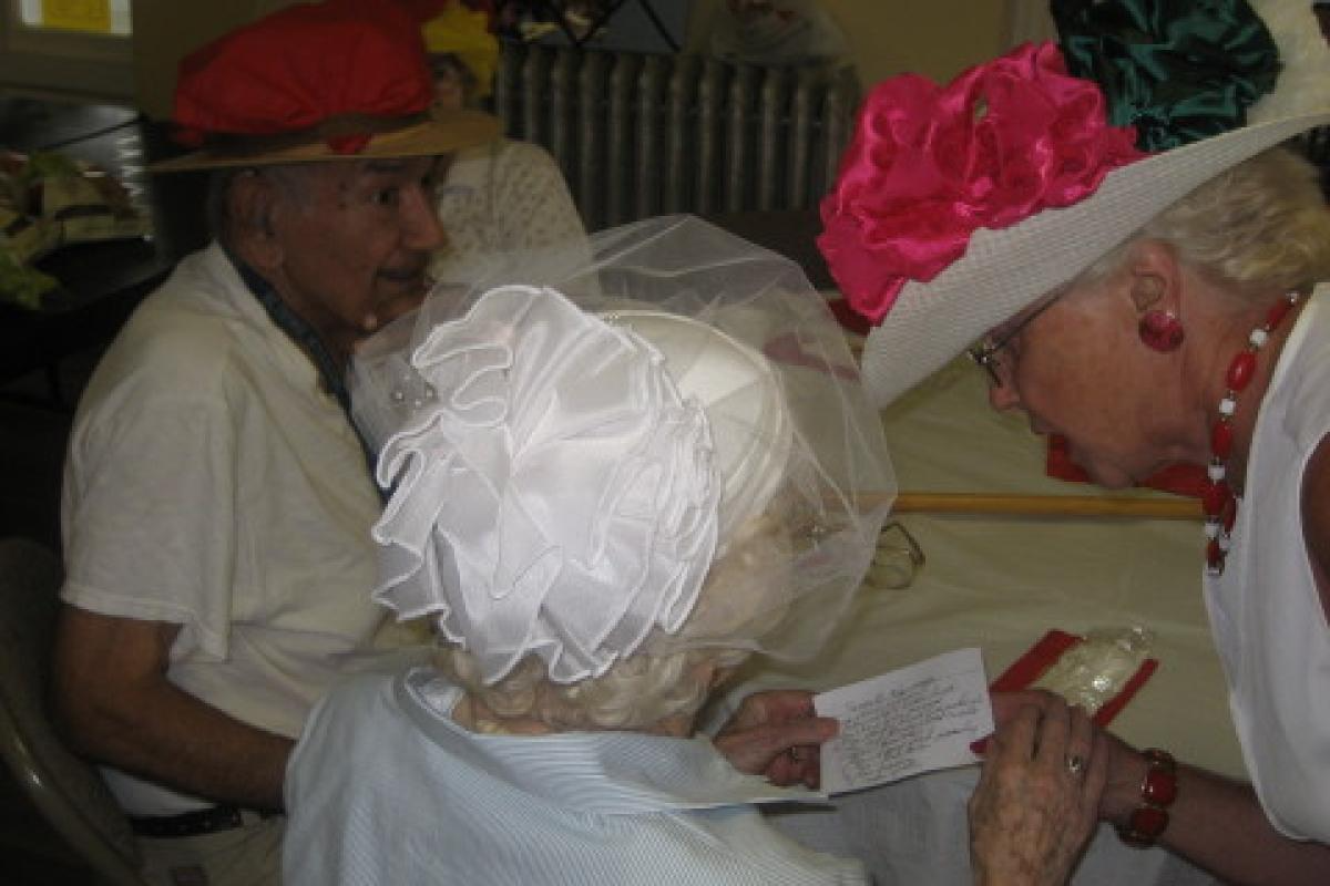Woman Wearing White Hat, Back View