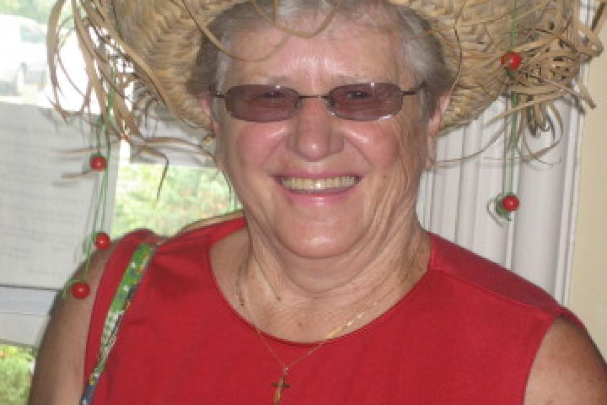 Woman Wearing Hat with Strings