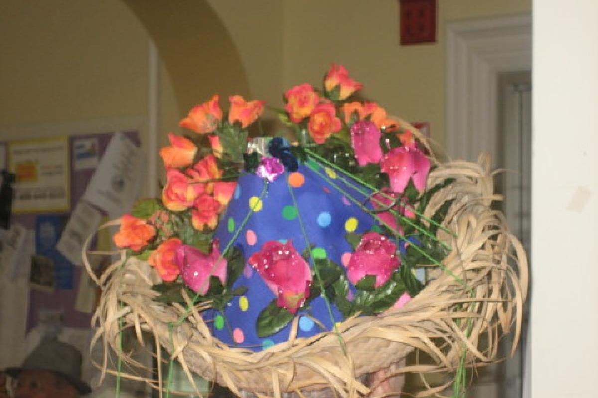 Hat with Pink Flowers and Polka Dots